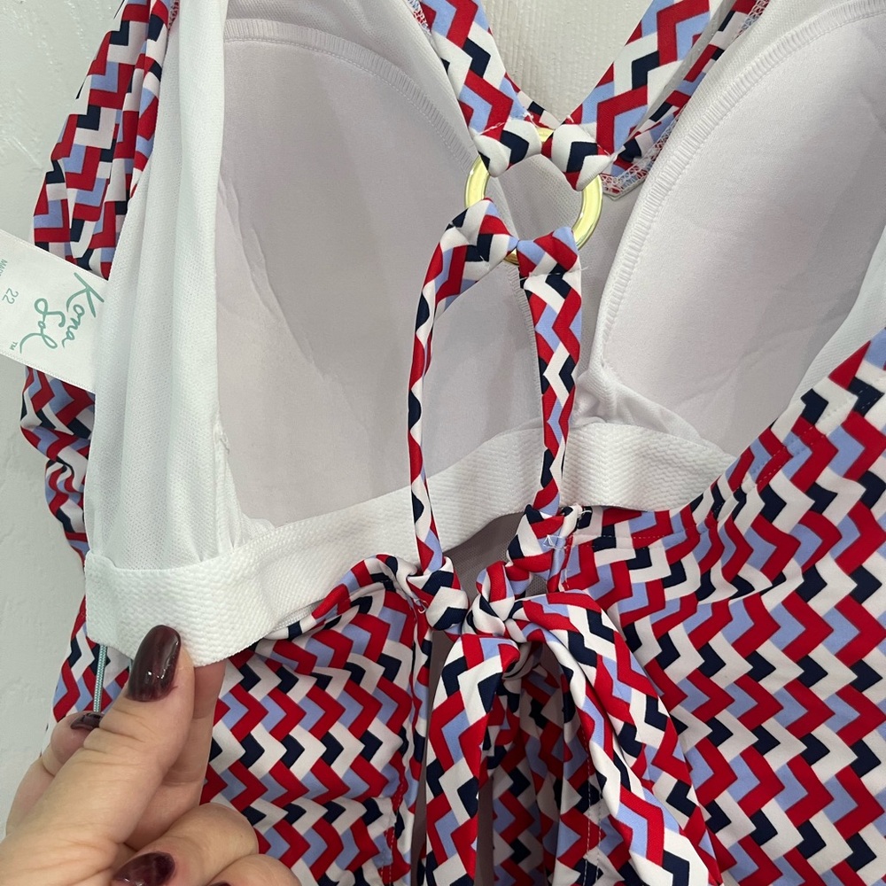 NWT Kona Sol Red White Blue Chevron Women's PLUS One-Piece Swimsuit Bathing Suit - Picture 7 of 11